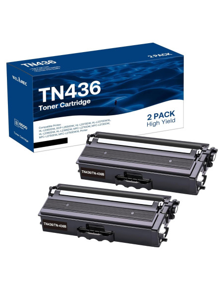 Cartucho de Tóner Negro Compatible Brother TN436 TN433 TN431 - 2 Pack