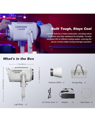 Godox LA600R Luz LED RGB COB 600W con Bolsa de Transporte