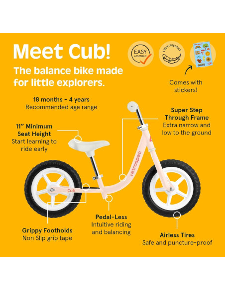 Bicicleta de Equilibrio Retrospec Cub Rosa 12" para Niños 2-5 Años