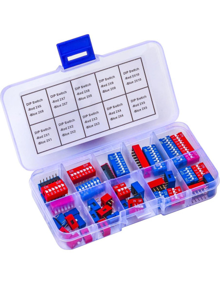 Interruptor DIP Tcenofoxy 2.54mm 40pcs Rojo y Azul para DIY Interruptor DIP Tcenofoxy 2.54mm 40pcs Rojo y Azul para DIY