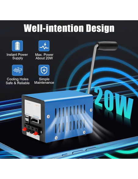 Generador de Manivela Manual Sertheha 20W Portátil Azul