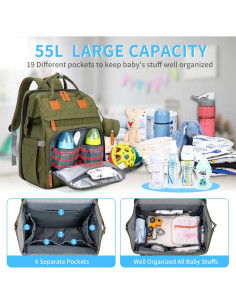 Mochila para Pañales KABAQOO Verde Militar 35L Multifuncional 2