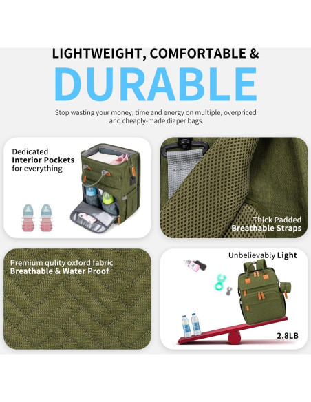 Mochila para Pañales KABAQOO Verde Militar 35L Multifuncional