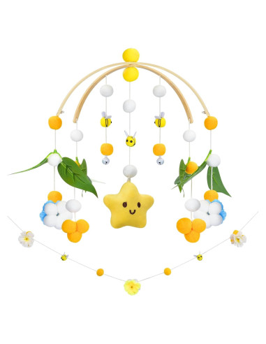 Móvil para Cuna Fcesuk Estrellas y Flores Amarillo 22.86cm