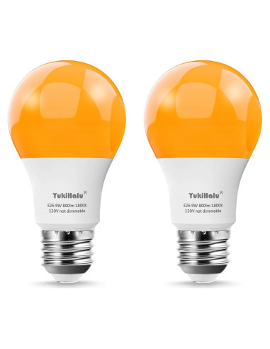 Bombillas LED Ámbar YukiHalu A19 1800K E26 800Lm Paquete 2