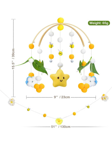 Móvil para Cuna Fcesuk Estrellas y Flores Amarillo 22.86cm