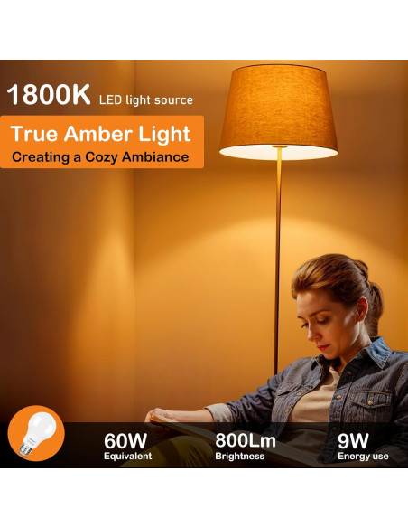 Bombillas LED Ámbar YukiHalu A19 1800K E26 800Lm Paquete 2