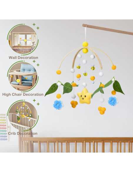 Móvil para Cuna Fcesuk Estrellas y Flores Amarillo 22.86cm Móvil para Cuna Fcesuk Estrellas y Flores Amarillo 22.86cm