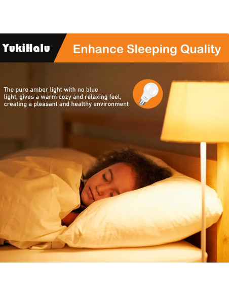 Bombillas LED Ámbar YukiHalu A19 1800K E26 800Lm Paquete 2