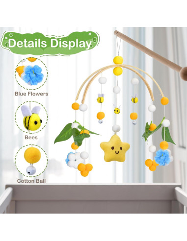 Móvil para Cuna Fcesuk Estrellas y Flores Amarillo 22.86cm