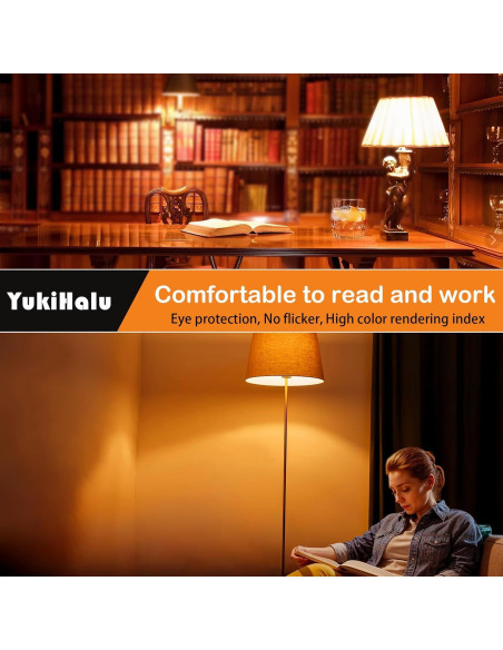 Bombillas LED Ámbar YukiHalu A19 1800K E26 800Lm Paquete 2