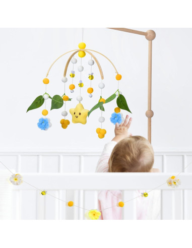 Móvil para Cuna Fcesuk Estrellas y Flores Amarillo 22.86cm