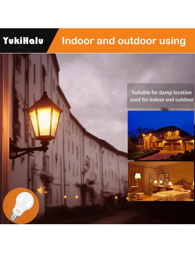 Bombillas LED Ámbar YukiHalu A19 1800K E26 800Lm Paquete 2