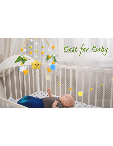 Móvil para Cuna Fcesuk Estrellas y Flores Amarillo 22.86cm