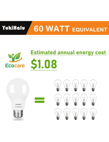 Bombillas LED Ámbar YukiHalu A19 1800K E26 800Lm Paquete 2