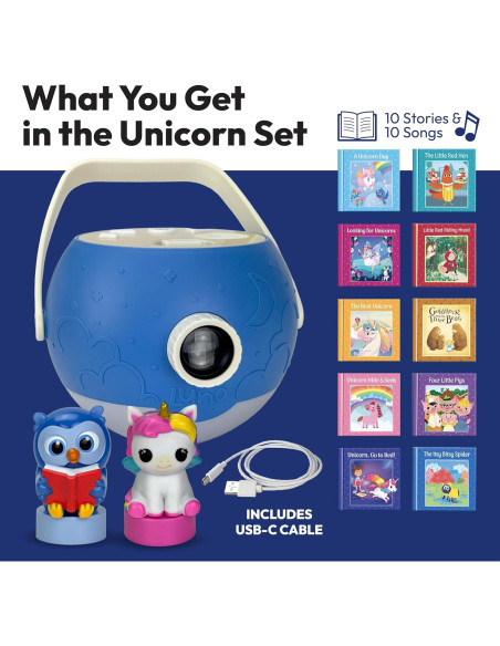 Proyector de Cuentos Luna - Unicornio y Búho - 10 Cuentos y Canciones