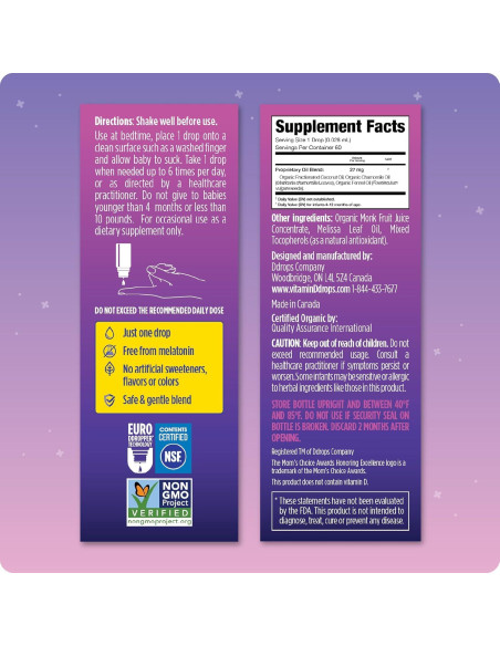 Gotas para Dormir Bebés Ddrops - Orgánicas 60 Unidades