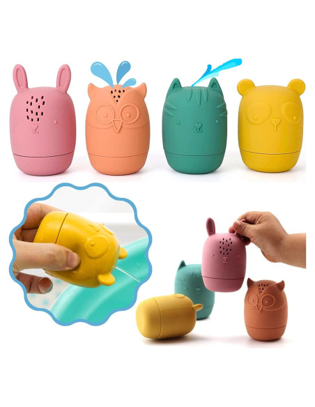 Juguetes de baño de silicona Bumble Bear - 4 piezas Coral Juguetes de baño de silicona Bumble Bear - 4 piezas Coral