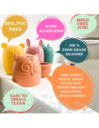 Juguetes de baño de silicona Bumble Bear - 4 piezas Coral