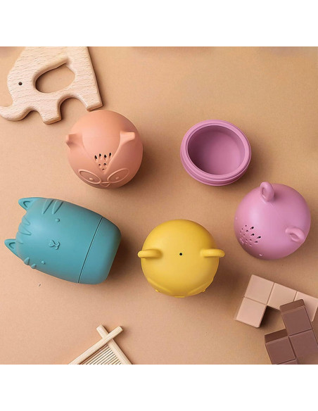 Juguetes de baño de silicona Bumble Bear - 4 piezas Coral Juguetes de baño de silicona Bumble Bear - 4 piezas Coral