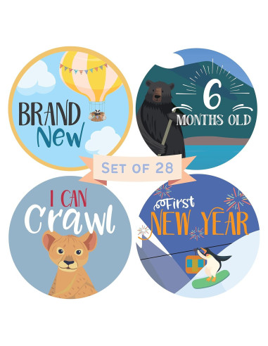 Calcomanías Mensuales para Bebés RubyRoo - Aventura 28 Piezas