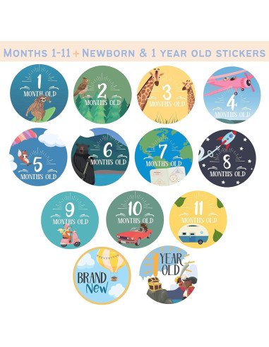 Calcomanías Mensuales para Bebés RubyRoo - Aventura 28 Piezas