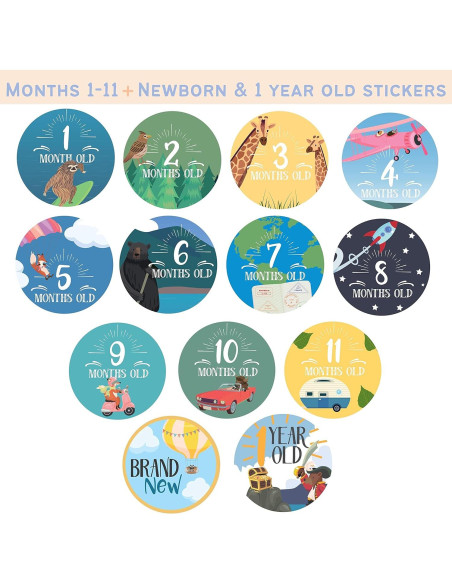 Calcomanías Mensuales para Bebés RubyRoo - Aventura 28 Piezas