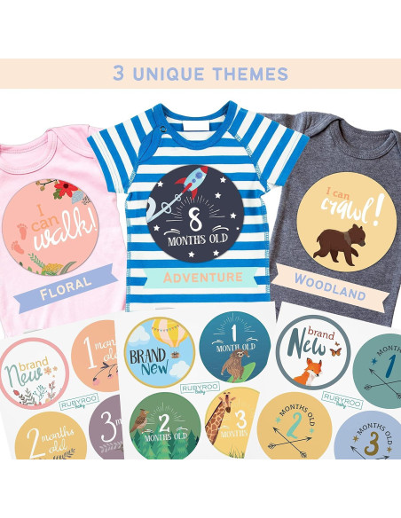 Calcomanías Mensuales para Bebés RubyRoo - Aventura 28 Piezas