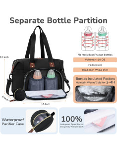 Bolsa de Pañales Tote Tenot Mediana Negra con 10 Bolsillos 2