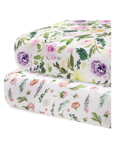Pobibaby - Paquete de 2 Sábanas Ajustadas para Cuna Floral
