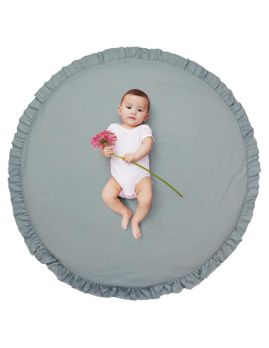 Alfombra de Juego Redonda ABREEZE Algodón 1.0m Gris Claro