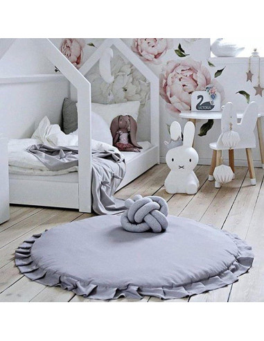 Alfombra de Juego Redonda ABREEZE Algodón 1.0m Gris Claro