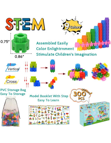 Juego de Aprendizaje KASHIAOTE 300 Pcs Construcción STEM 3+