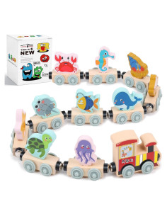 Juego de Tren Magnético de Madera LovesTown 11 PCS Animales Marinos