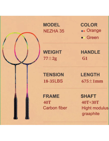 Raqueta de Bádminton Kawasaki Nezha 35 Verde 77g Alta Tensión