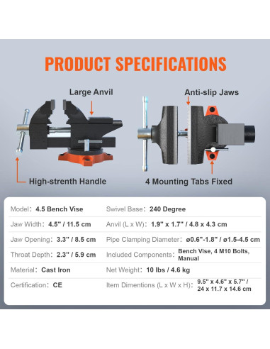 Prensa de Banco VEVOR 11.5 cm Hierro Fundido Multifuncional