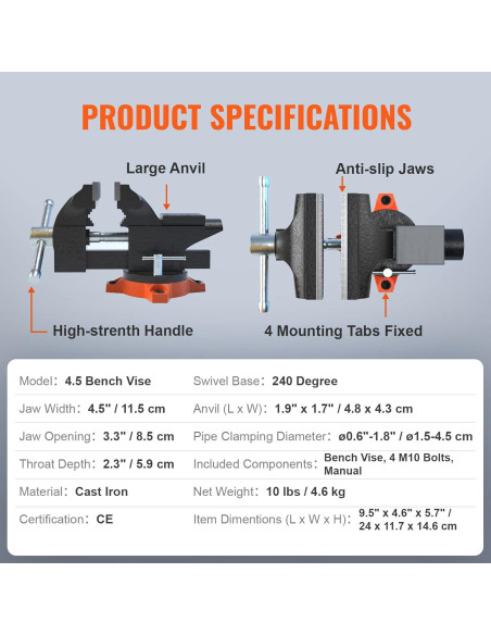 Prensa de Banco VEVOR 11.5 cm Hierro Fundido Multifuncional