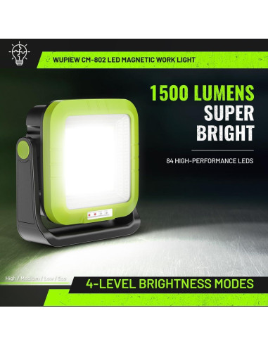 Luz de Trabajo Magnética Recargable Wupiew CM802 1500 Lúmenes