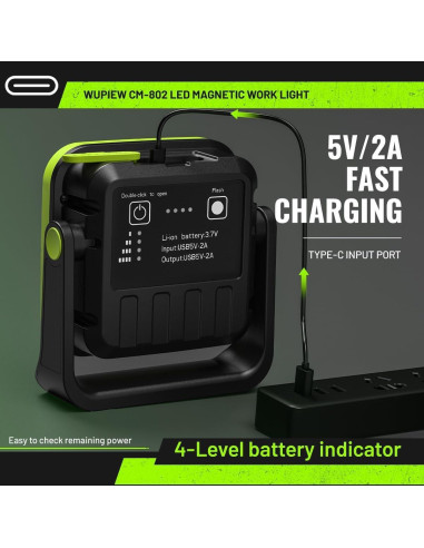 Luz de Trabajo Magnética Recargable Wupiew CM802 1500 Lúmenes