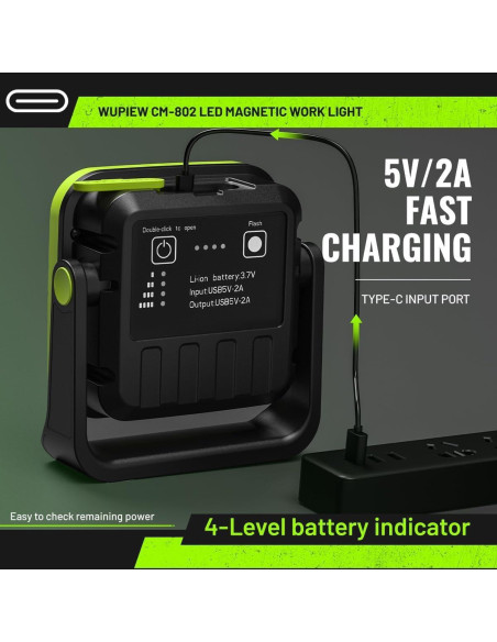 Luz de Trabajo Magnética Recargable Wupiew CM802 1500 Lúmenes