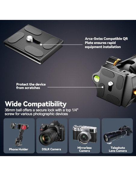 Cabezal de Bola EMART 36mm con Placa Arca 1/4'' - Carga 15kg