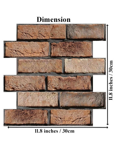 Paneles de Pared 3D Autoadhesivos Veczom Ladrillo Rojo 10 Piezas