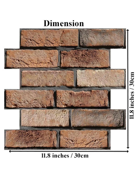 Paneles de Pared 3D Autoadhesivos Veczom Ladrillo Rojo 10 Piezas