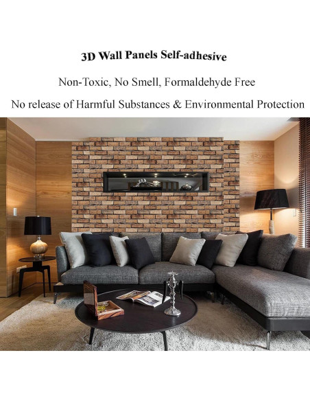 Paneles de Pared 3D Autoadhesivos Veczom Ladrillo Rojo 10 Piezas