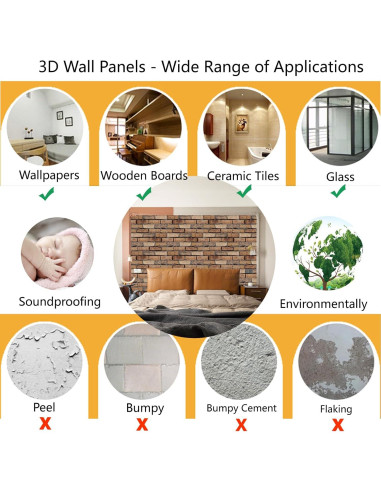 Paneles de Pared 3D Autoadhesivos Veczom Ladrillo Rojo 10 Piezas