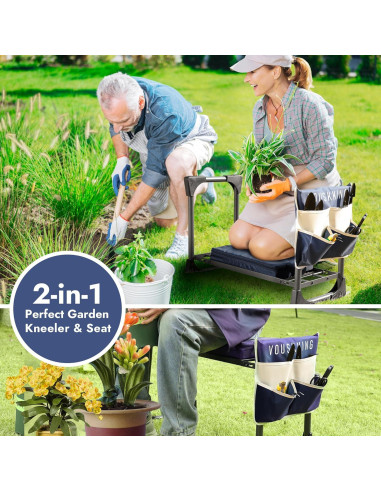 Taburete de Jardín VOUSKKING 2 en 1 con Almohadilla Gruesa