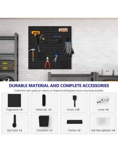 Kit Organizador de Pared Modular Hellpnoom 4 Tableros Perforados