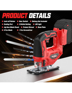 Sierra de calar inalámbrica XunDong 18V 2900RPM con luz LED 2