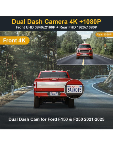 Cámara de Salpicadero Fitcamx 4K Frontal + 1080P Trasera para Ford F150/F250 2021-2025