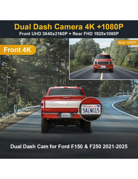Cámara de Salpicadero Fitcamx 4K Frontal + 1080P Trasera para Ford F150/F250 2021-2025